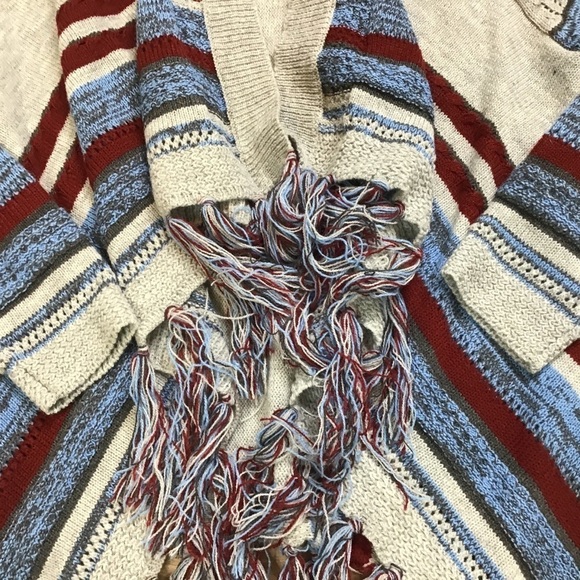 1175 Cardigan Sweater Size M Boho Fringe Soft Knit Gray Blue Burgundy - Picture 6 of 10